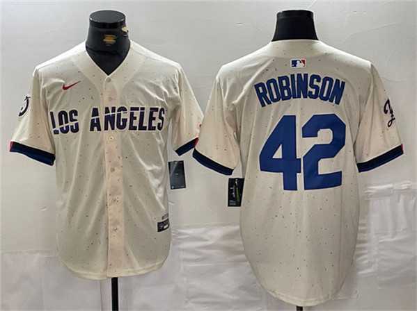 Mens Los Angeles Dodgers #42 Jackie Robinson Cream Stitched Baseball Jersey